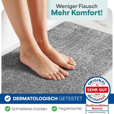 Гігієнічний килимок для ванної кімнати 90x60 см, протиковзкий та вологопоглинаючий дівір для душу, що швидко сохне, світло-сірий