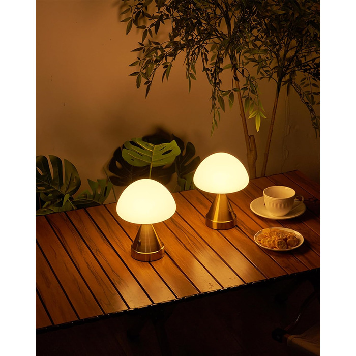 Бездротова настільна лампа-грибок, акумуляторна, з сенсорним регулюванням яскравості, мініатюрна золота атмосфера для спальні, їдальні, патіо, ванної кімнати