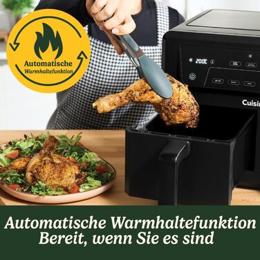 Фритюрниця Cuisinart XXL 10.4L з двома зонами, без PFAS та хімікатів, для смаження, гриля, випікання, дегідратації та підтримання тепла, 2 камери (2 x 5.2L), 8+ порцій, знімні деталі придатні для миття в посудомийній машині, чорний колір