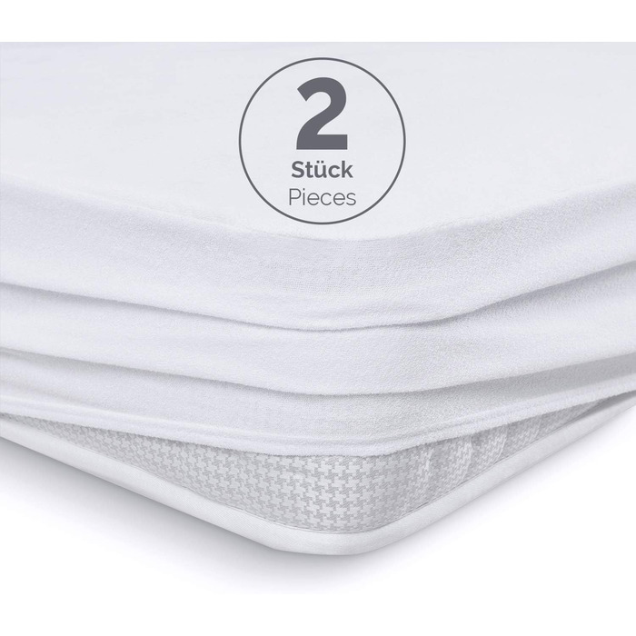 Alreya Waterproof Mattress Protector Breathable Cover with All-Round Cover 90 cm x 200 cm (2-Pack) Mattress Topper without Crinkling, Cotton Mattress Protector