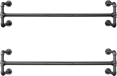 SONGMICS Wall Clothes Rack, Industrial Design Clothes Rail, 2-Piece Set, Wall Mounting, Load Capacity up to 60 kg, 30 x 112 x 29.3 cm, Easy Assembly, Black HSR64BK-02