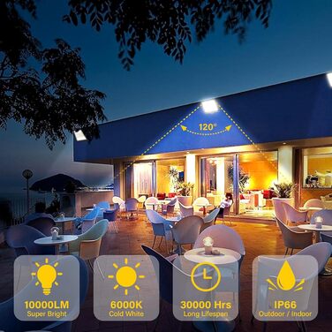 RIGIDON 2x 75W LED Floodlights Outdoor, 7500LM Outdoor Floodlight, 6000K Cool White IP66 Waterproof LED Floodlight, Outdoor Lamp for Garden, Courtyards, Garage, Hotel, Sports Field, Workshop (1 x 100W)