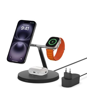 Belkin MagSafe 3-в-1 Бездротова Зарядка: Швидка Зарядка для iPhone, Apple Watch та AirPods (15W) - Чорний