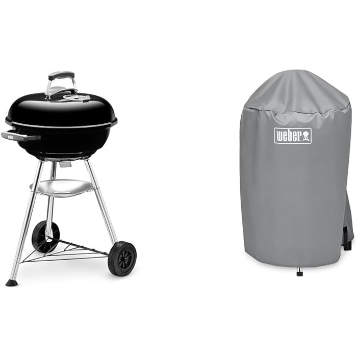 Вугільний гриль Weber Compact Kettle 47 см, чорний, кришка та захисний чохол, круглий мангал