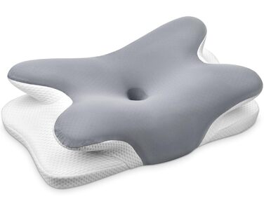 Подушка для шиї Ehomfory з піни Memory Foam, ергономічна для сну на боці, спині та животі, 67x37x9/12 см, сіра
