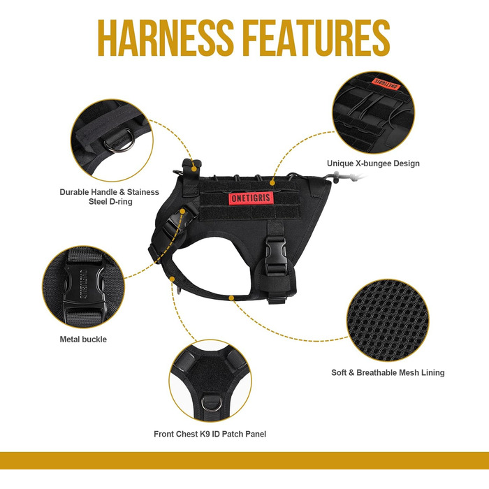 Тактичне обіднє оснащення для собак OneTigris Fire Watcher 2.0 з надійною металевою пряжкою, ручкою та MOLLE-системою, чорне