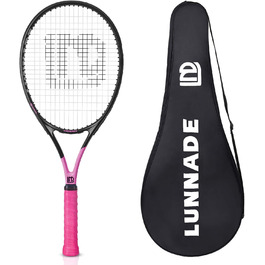 LUNNADE Adult Tennis Racket - 27 Inch, Durable, Lightweight, Pre-strung & Regrip - Beginner to Advanced (Black/Pink)