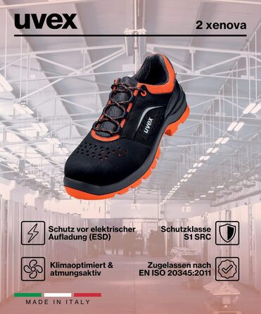 Черевики робочі Uvex 2 Xenova Geloche S1 - чоловічі, чорно-помаранчеві (44 EU)