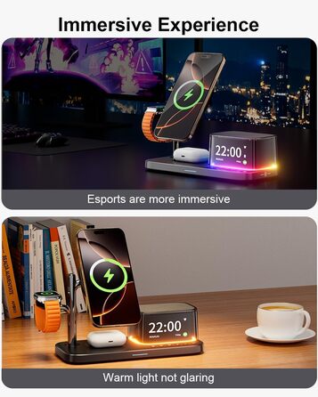 MagSafe Зарядний Стенд 5-в-1 45W Qi2.2: Бездротова Зарядка iPhone 17/16, Apple Watch Ultra, Годинник, Нічник, Спікер