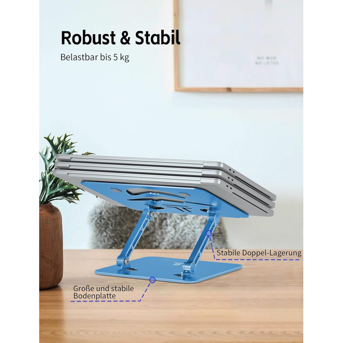 Підставка для ноутбука Ergonomic Aluminium, регульована по висоті та складна, стабільна та неслизька, покращена вентиляція, сумісна з MacBook (до 15,6 дюймів) (Темно-синій)
