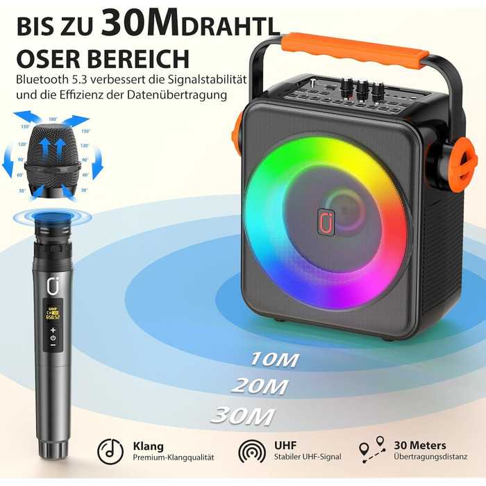 Машина караоке з 2 бездротовими мікрофонами, портативна Bluetooth 5.3 караоке-система, динамік з RGB-підсвічуванням, караоке-система для дому та вечірок, модель S66-new