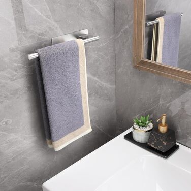 Тримач для рушників без свердління, на клейкій основі, 28 см, нержавіюча сталь, срібляний, односторонній