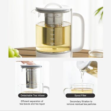 Електричний чайник Glas 0.6L, 500W, регулювання температури 40-75°C, таймер, сенсорне управління, BPA-free, компактний, для кухні/спальні/кемпінгу, для чаю/кави, білий