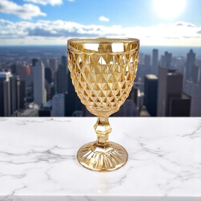 Набір з 6 вінтажних кольорових келихів для вина та напоїв з діамантовим візерунком (Netz Gold-Glanz), келихи Long Drink, коктейльні келихи з тисненням, склянка, келих для вина, склянка для води, склянки-кубки позолочені блискучі