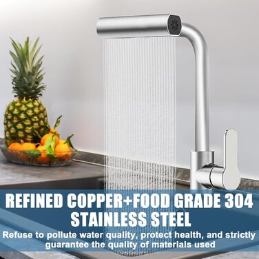 Кухонний змішувач Wasserhahn з поворотним виливом 360°, високий тиск, 4 режими струменя, з душом, з підключенням (нержавіюча сталь)