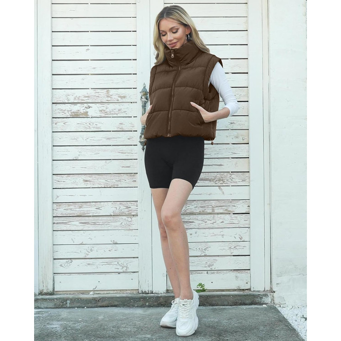 Жіноча безрукавна пуховая жилетка Polu, тепла, з коміром-стійкою, легка, базова, коричнева