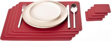 Placemats and Coasters (Set of 4) made of recycled leather, table mats, 4 placemats and 4 coasters, placemats and coasters 10 x 10 cm (Christmas Red, 45.7 x 33.02)