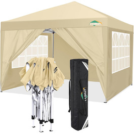 COBIZI Gazebo 3x3 Waterproof, Stable, Winter-Proof Foldable Gazebo 3x3 with 4 Side Walls Outdoor Pop-up Gazebo Folding 3x3m UV Protection 50+ Garden Tent Party Tent Folding Party Tent incl. Bag (Khaki)