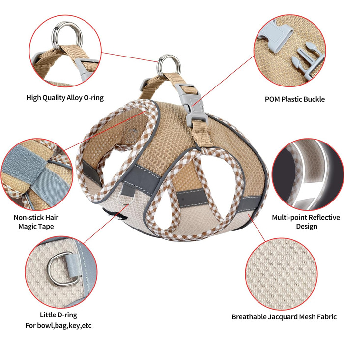 Шлейка для собак Escape Proof, жилет для собак з повідком, дихаюча сітка, світловідбиваючі смуги, регульована шлейка для тварин Outdoor, Puppy Essentials для середніх собак Колір: Коричнево-бежевий Розмір: M