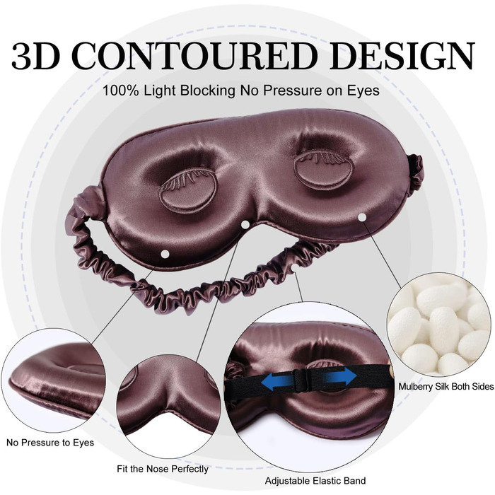 Маска для сну ZIMASILK, 22 Momme, 100% шовк, регульована, 3D-форма, блокує світло, фіолетово-сіра