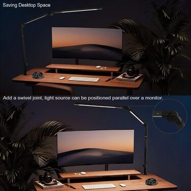 LED лампа EYOCEAN для робочого столу з регульованою яскравістю та двома джерелами світла, архітектурна лампа, офісна лампа, захист очей, кріпиться на стіл (12.0)
