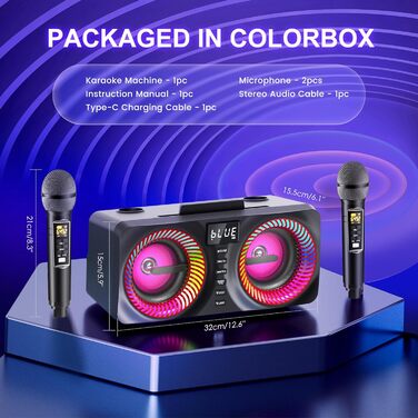 Портативна караоке-система з 2 бездротовими мікрофонами та 30W потужністю, NT001-RED-US