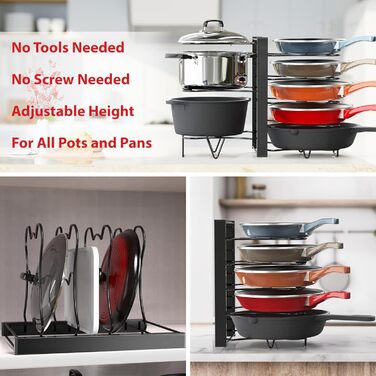 Організатор для каструль та сковорідок Simple Houseware з 8 відділеннями, регульована висота, чорний