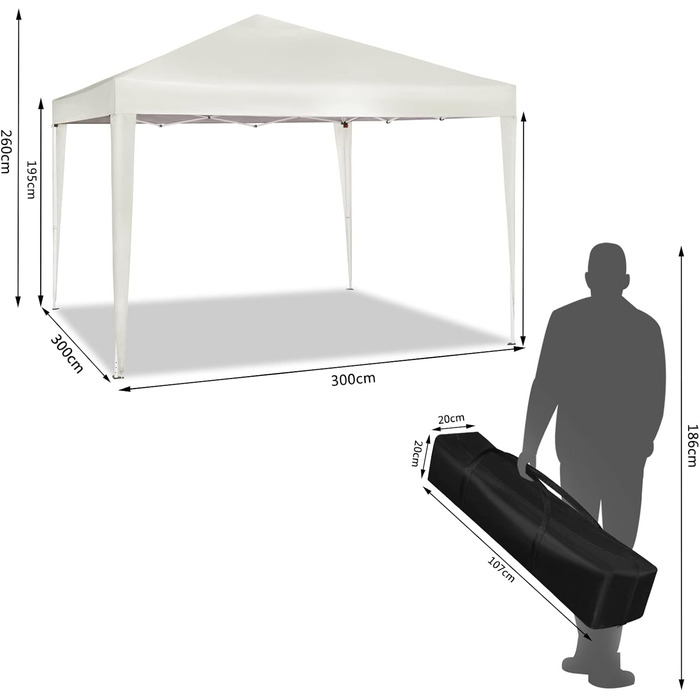 WOLTU Pop-Up Pavilion, Waterproof Folding Pavilion, Sun Shelter, Event Pavilion, Garden Pavilion for Patio, Camping, Festival, Pagoda Tent made of Oxford Fabric with Metal Frame, 3 x 3 m, Beige, PVL0002be