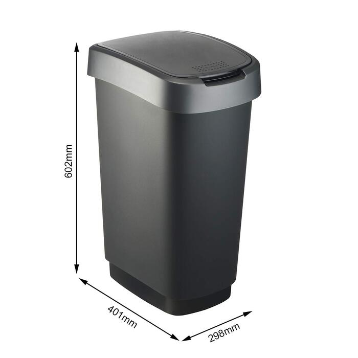 Відро для сміття Rotho Twist 50л з кришкою, чорний/сріблястий, BPA-free, PP пластик, 50 літрів