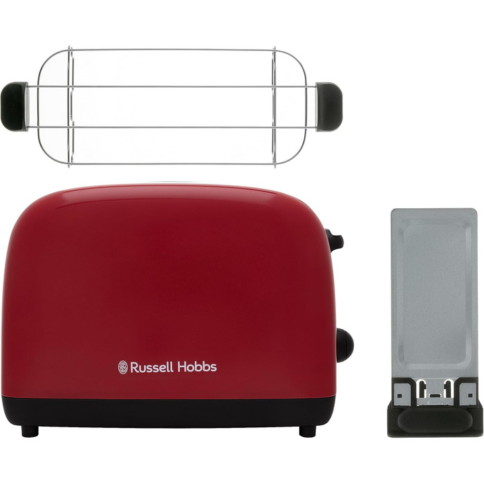 Russell Hobbs Toaster [for 2 slices] Colours Plus Stainless Steel Red (extra wide slots, includes bagel attachment, 6 browning levels + defrost function, Lift & Look function, 1600W) 26554-56 Toaster Compact NEW