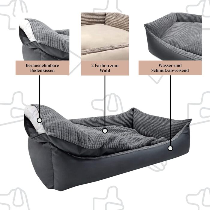 Odolplusz XXL - Dog bed for large dogs - Dog cushion - Dog sofa with reversible cushions | Removable and washable cover [   ] (Graphite cord, L 100 x W 70 x H 19 cm)