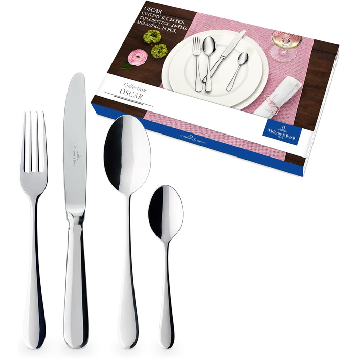 Villeroy & Boch – Oscar Tableware Set, 24 pieces, 6 people, Dishwasher-safe, Stainless Steel, Cutlery Set, Dinner Cutlery, Knife Fork Spoon Set, Cutlery Set, Stainless Steel Cutlery, Stainless Steel