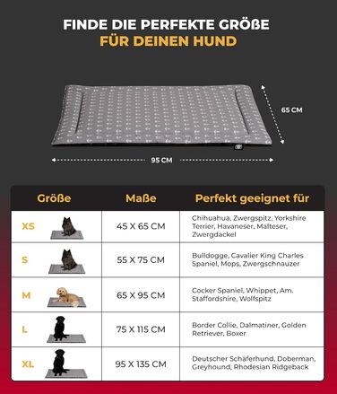 Літня подушка для собак HS-Hundebett® з бавовни з наповнювачем та антиковзким покриттям XS – М'яка подушка для собак на літо – Пральна та довговічна – Легка літня подушка для собак – Виготовлено в Німеччині (Сірий колір, 65x95 см)