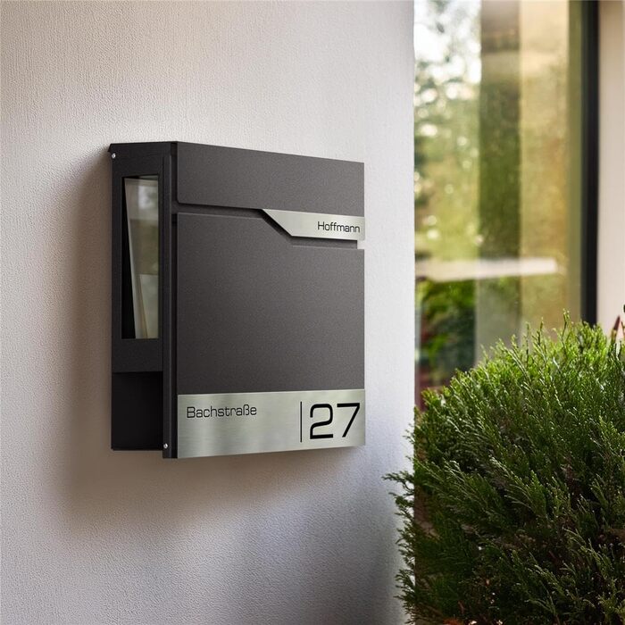 Поштовий ящик Metzler® з газетницею та табличкою з нержавіючої сталі V2A, стійкий до іржі, сучасний дизайн, 10 років гарантії на запчастини, опції монтажу та аксесуари, колір Eisenglimmer Db 703
