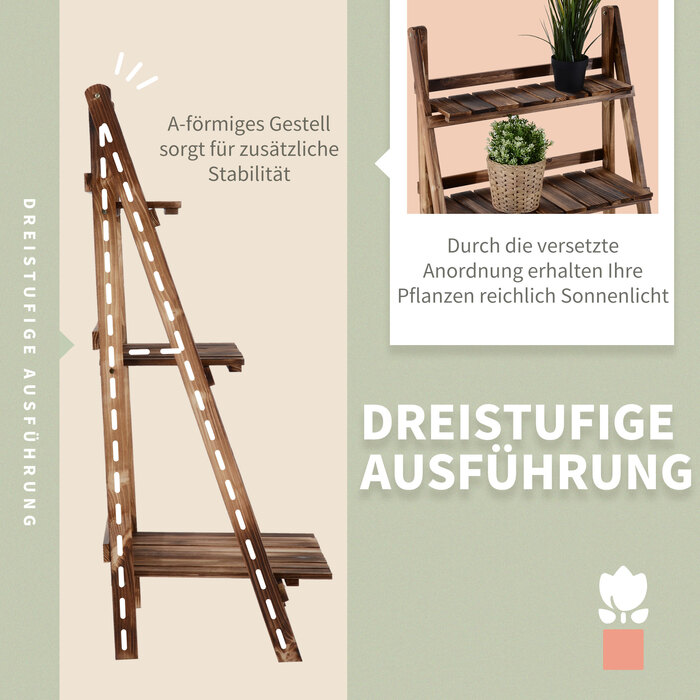 Outsunny 3-Tier Wooden Plant Stand - Dark Brown, 60 x 37 x 93 cm
