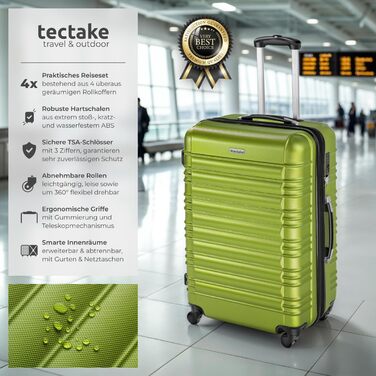 Набір валіз Tectake® 4 шт. з TSA замком, жорсткий корпус, набір ролерів, ABS, 4 колеса, 360°, телескопічна ручка - зелений