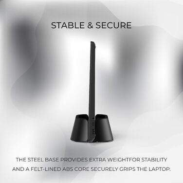 HumanCentric Adjustable Laptop Stand & Dock - Leather & Aluminum Black - Vertical Stand for MacBook Pro & Laptops (0.5' - 1.5')