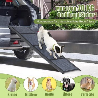 Рампа для собак SMONTER 180 см, автоскладана, з високоякісним покриттям, для легкових, вантажних автомобілів та SUV. Підходить для великих та середніх собак, чорного кольору.