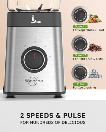 Sangcon 5-in-1 Stand Mixer & Smoothie Maker - 500W Power, 3 Speed Settings, Pulse Function, Glass & Stainless Steel Cups