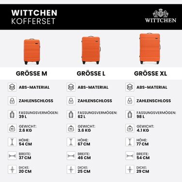 Набір валіз WITTCHEN COMODO Line: 3 шт., ABS, телескопічна ручка, TSA-замок, 4 колеса (Оранжевий)