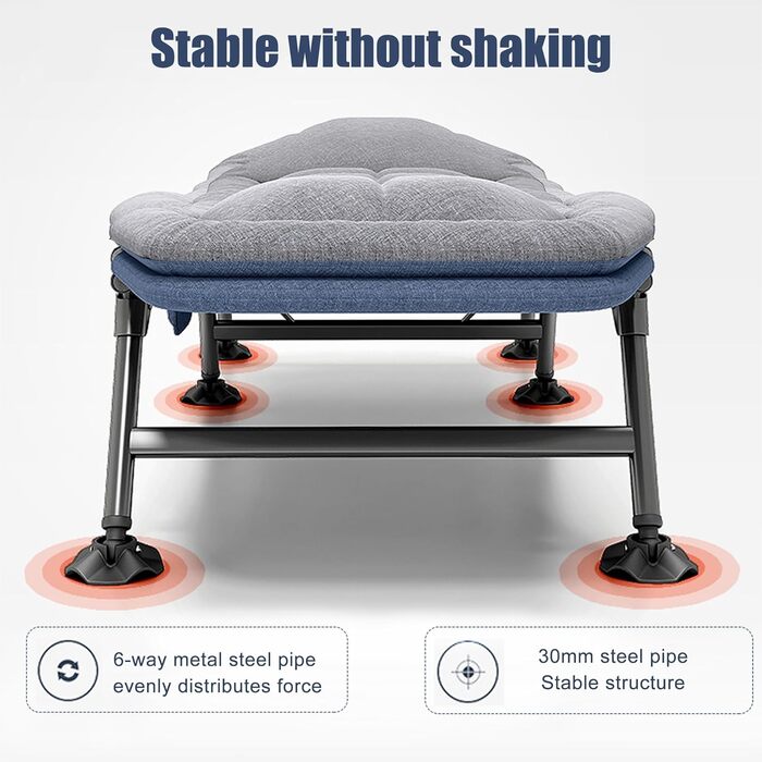 Розкладне ліжко-крісло для кемпінгу з матрацом, 6 положень спинки, ліжко для риболовлі, туристичне ліжко XXL, 65x190x30 см, односпальне, для гостей, сіре (2 шт.)