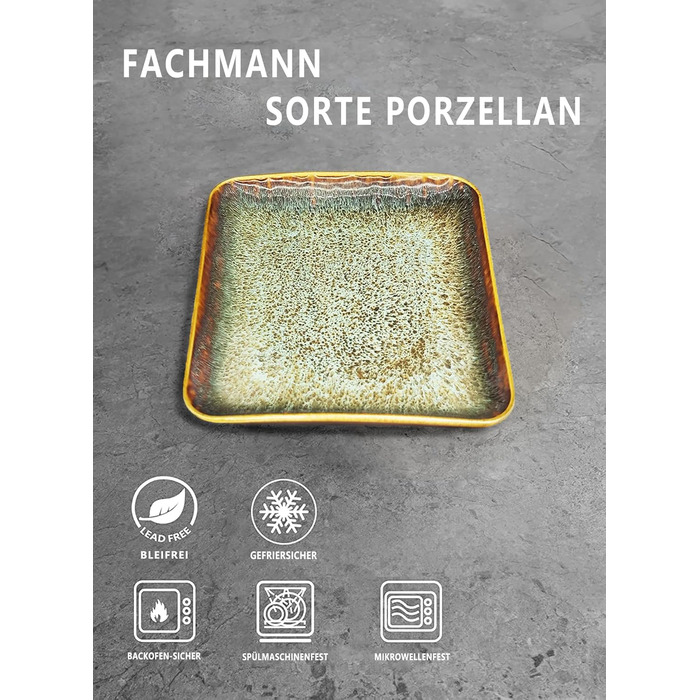 ЯЮ Керамічні тарілки 4 шт. для основного блюда: стейк, паста, різотто, закуски. Підходять для мікрохвильової печі, духовки та миття в посудомийній машині. Колір: коричневий, форма: квадратна.