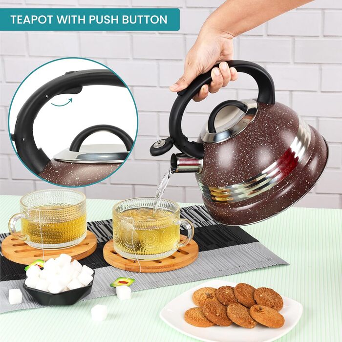 Чайник Belle Vous 3л з нержавіючої сталі для плити/індукції - Білий текстурований дизайн