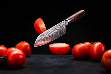 Професійний кухонний ніж Santoku Wolfblood XL 30 см з 67-шарової дамаської сталі, дерев'яна ручка, подарункова коробка та чохол для леза
