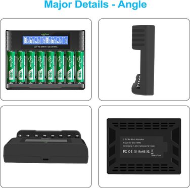 8 x 2800mAh акумулятори AA NI-MH SUNLYTOUR з зарядним пристроєм (до 1200 циклів)