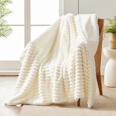 Плед WAVVE Sherpa з плюшем Sherpa - теплий, м'який, великий плед для дивана 150x200 см, 220x240 см (кремовий)