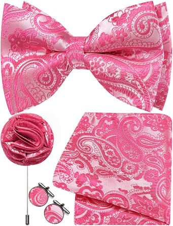 Метелик чоловічий Fuchsia з Paisley, комплект (4 предмети): краватка-метелик, нагрудна хустка, запонки, бутоньєрка для весілля, вечірки, ділових зустрічей