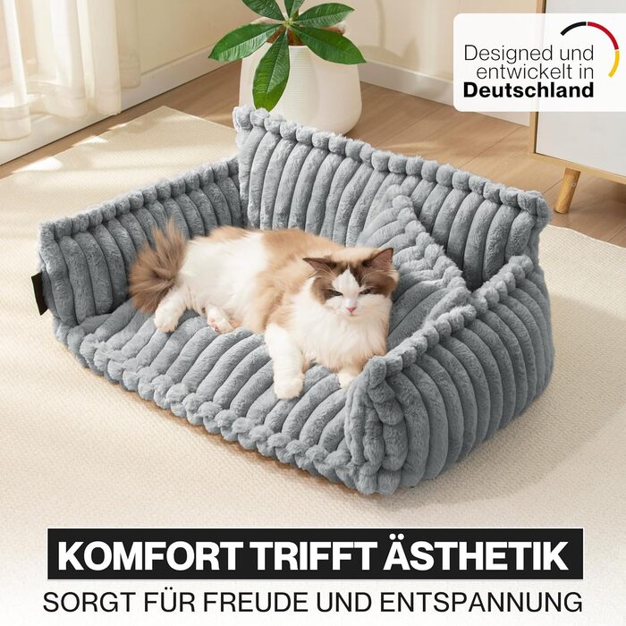 Крісло-лежанка для домашніх тварин Noviclass® Chaffar: лежанка для котів та собак, ортопедичний матрац, сучасний стиль, сірий колір, розмір M (80 см)
