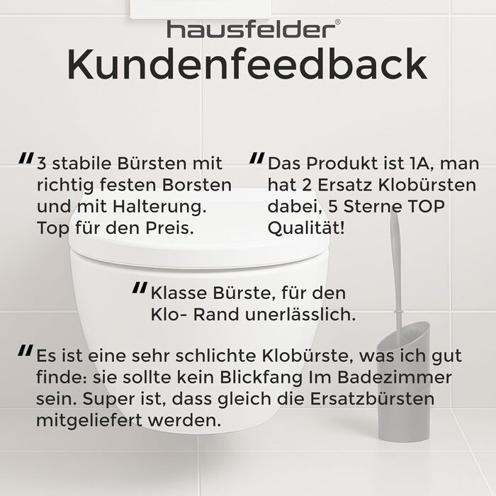 Торгова щітка для унітазу Hausfelder з очищувачем краю, чорна – щітка для прибирання під обідком унітазу з тримачем та 2 запасними щітками, стабільний набір для унітазу з щіткою для краю