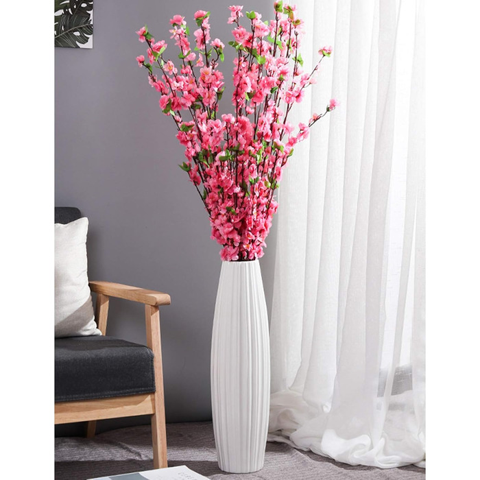 Керамічна ваза для квітів Fanquare з коричнево-чорними смугами, ручної роботи, висота 50 см (біло-смугаста)